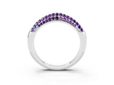 White gold Three-Row Pavé Round Amethyst Dome Band_9