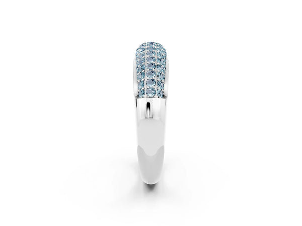 Platinum Three-Row Pavé Round Aquamarine Dome Band