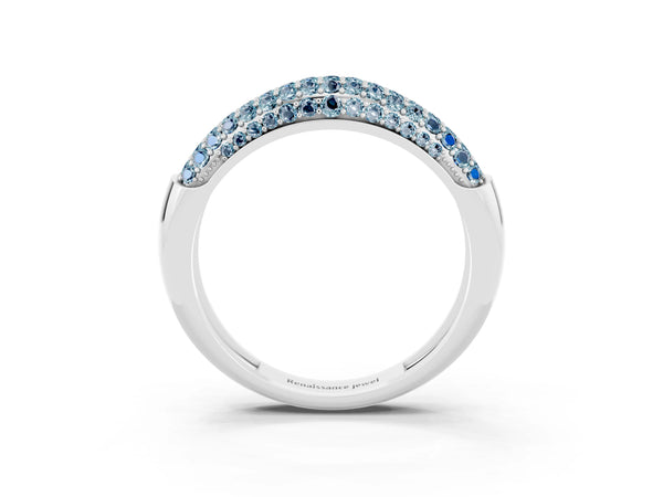 Platinum Three-Row Pavé Round Aquamarine Dome Band