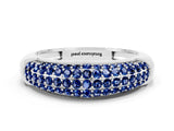 White gold Three-Row Pavé Round Blue Sapphire Dome Band_6