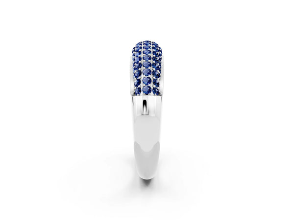 Platinum Three-Row Pavé Round Blue Sapphire Dome Band