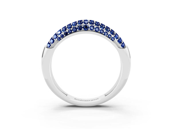 Platinum Three-Row Pavé Round Blue Sapphire Dome Band