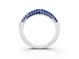 White gold Three-Row Pavé Round Blue Sapphire Dome Band_9
