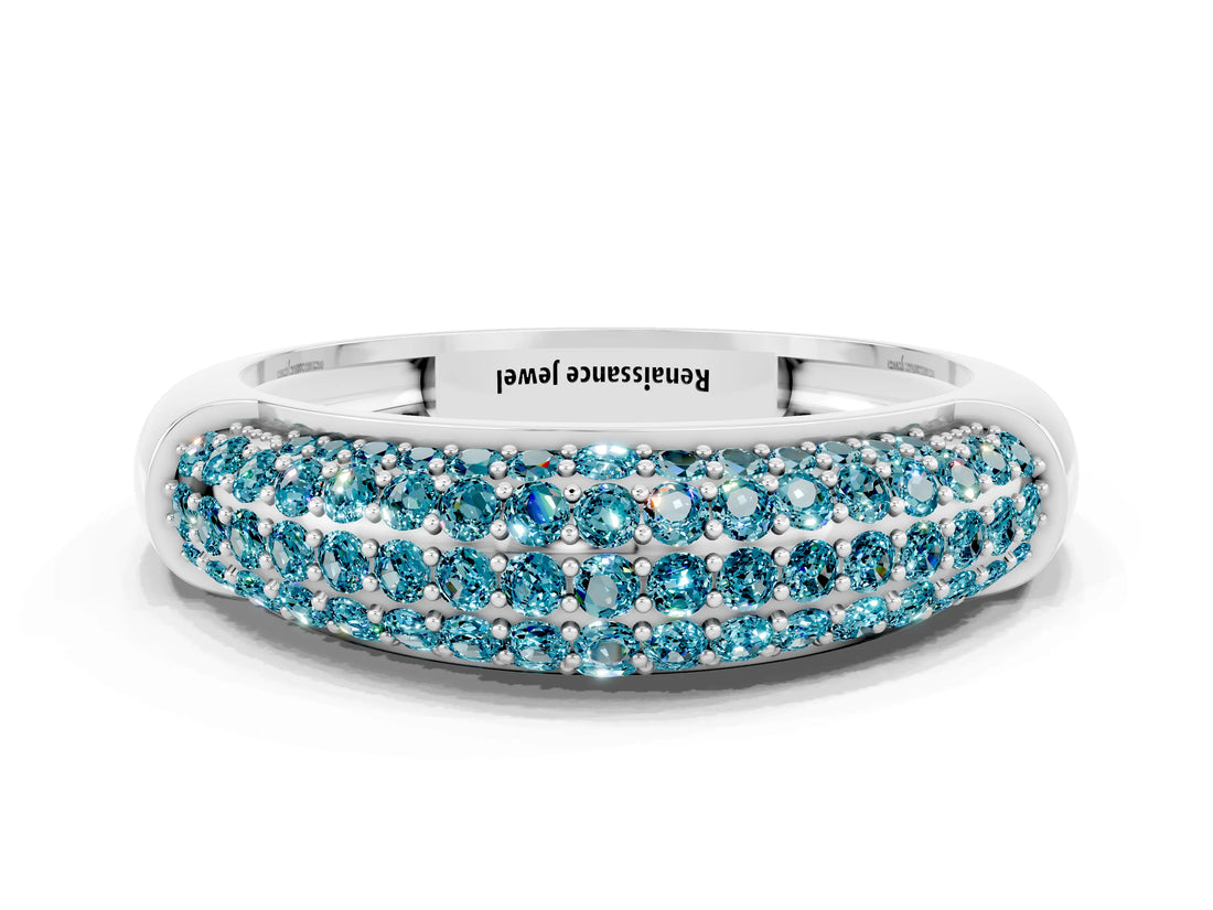 White gold Three-Row Pavé Round Blue Topaz Dome Band_6