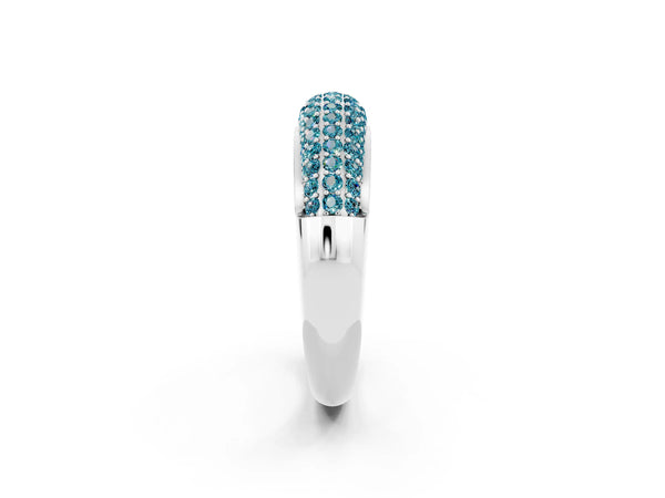 Silver Three-Row Pavé Round Blue Topaz Dome Band