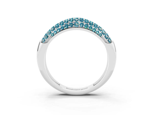 Silver Three-Row Pavé Round Blue Topaz Dome Band