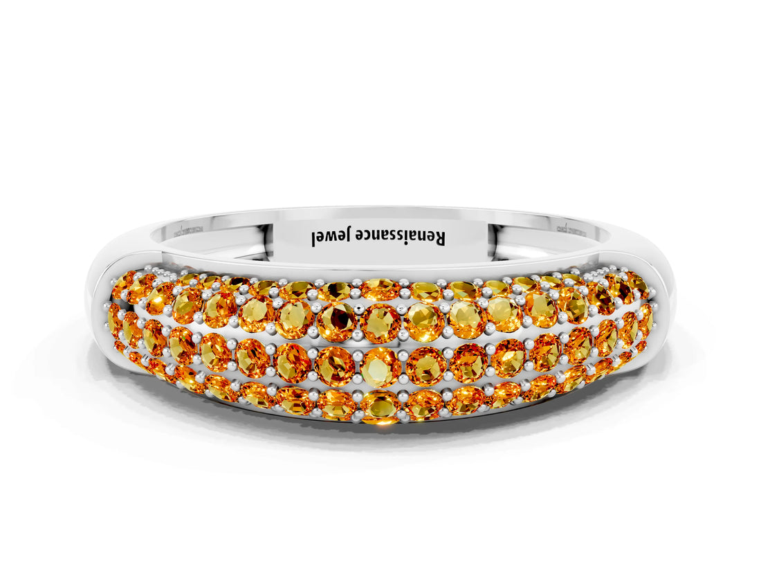 White gold Three-Row Pavé Round Citrine Dome Band_6