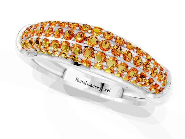Platinum Three-Row Pavé Round Citrine Dome Band
