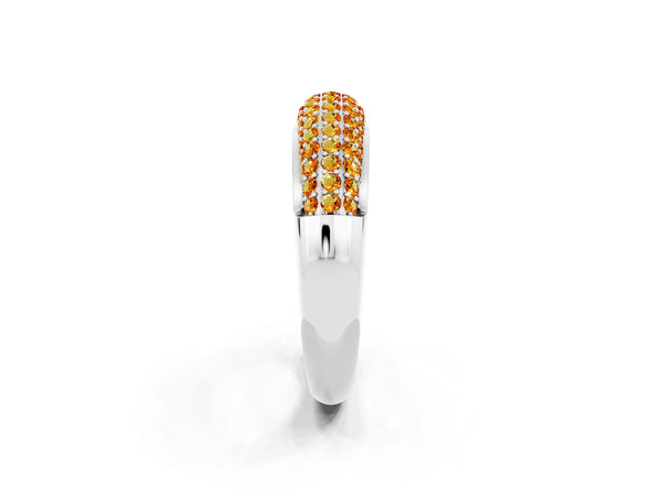 Platinum Three-Row Pavé Round Citrine Dome Band