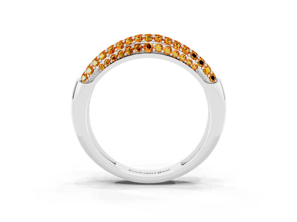 Platinum Three-Row Pavé Round Citrine Dome Band