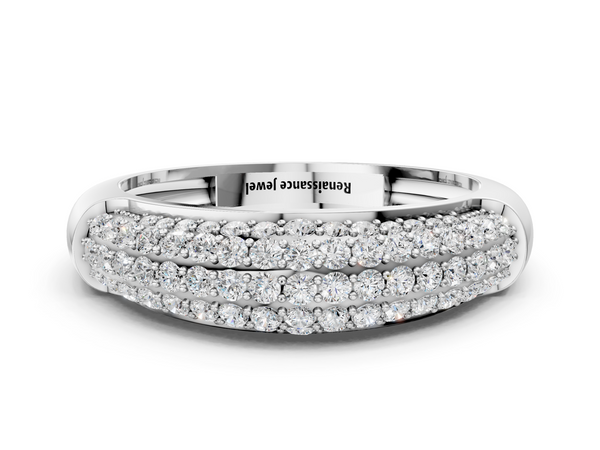 Platinum Three-Row Pavé Round Diamond Dome Band