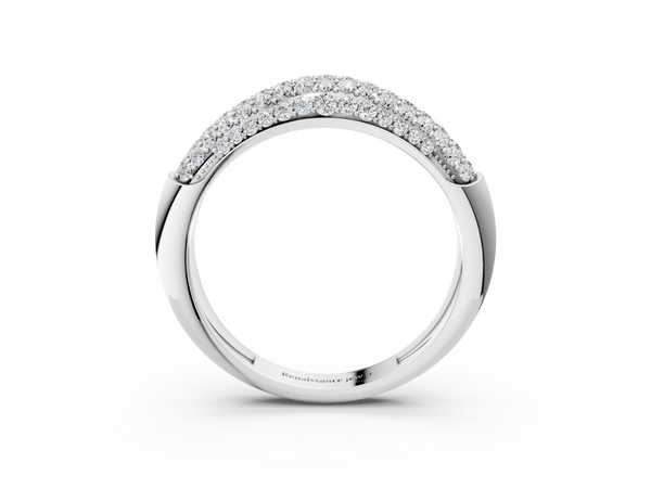 Platinum Three-Row Pavé Round Diamond Dome Band