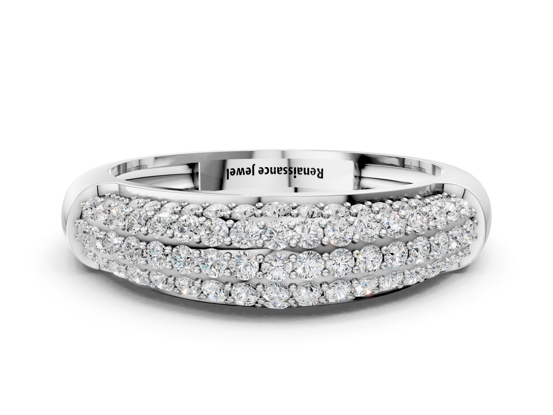 White gold Three-Row Pavé Round Diamond Dome Band with Shared Prong Setting_123