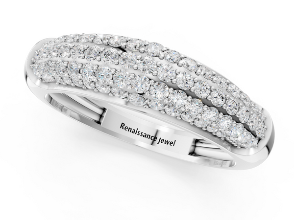 White gold Three-Row Pavé Round Diamond Dome Band
