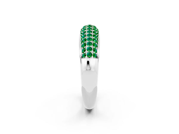 White gold Three-Row Pavé Round Emerald Dome Band