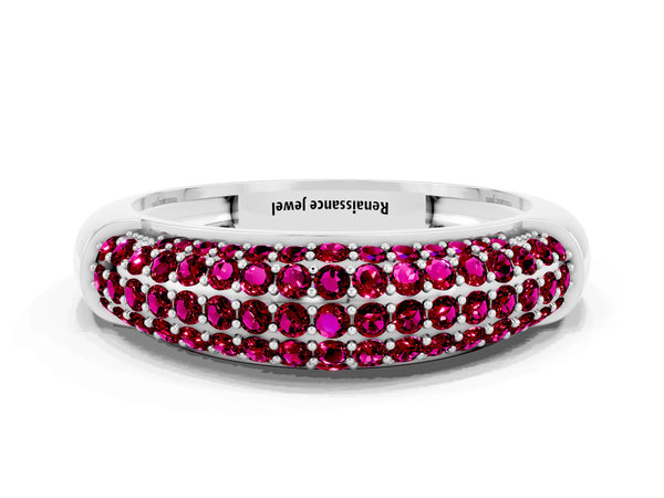 White gold Three-Row Pavé Round Garnet Dome Band