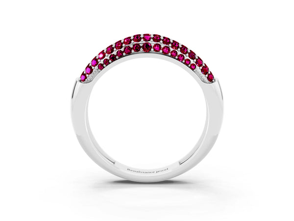 Silver Three-Row Pavé Round Garnet Dome Band