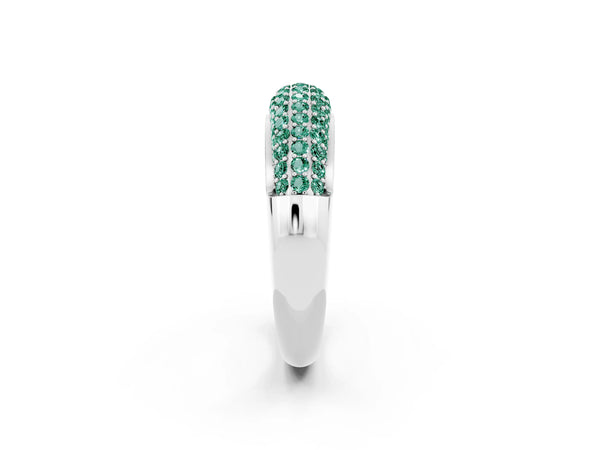 White gold Three-Row Pavé Round Green Sapphire Dome Band