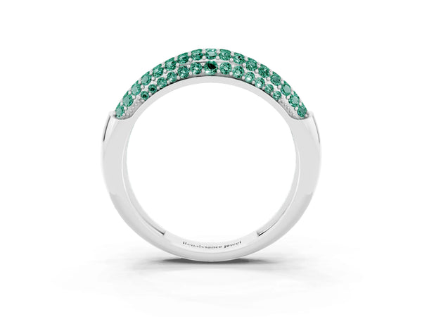 Platinum Three-Row Pavé Round Green Sapphire Dome Band