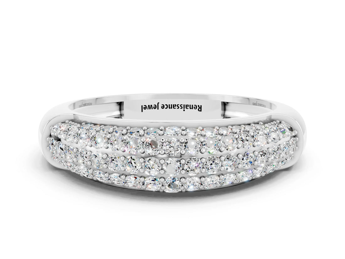 White gold Three-Row Pavé Round Moissanite Dome Band_6