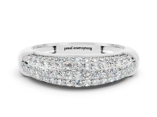 Platinum Three-Row Pavé Round Moissanite Dome Band