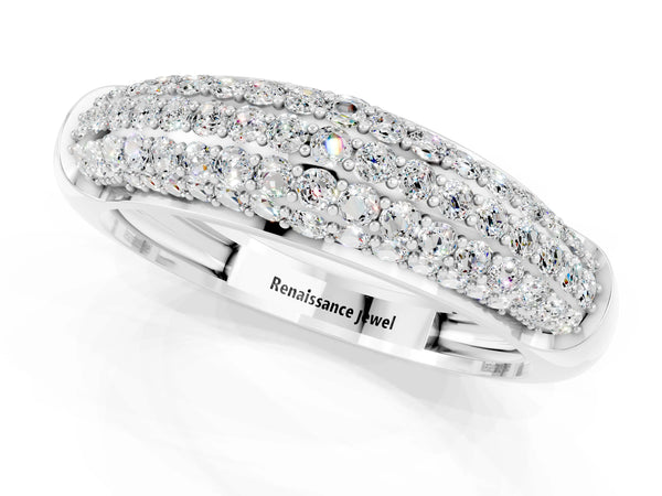 Silver Three-Row Pavé Round Moissanite Dome Band