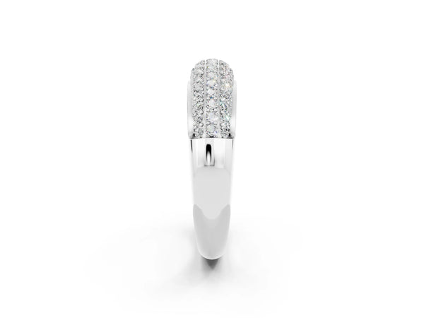 White gold Three-Row Pavé Round Moissanite Dome Band