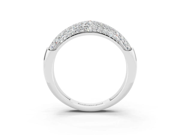 White gold Three-Row Pavé Round Moissanite Dome Band