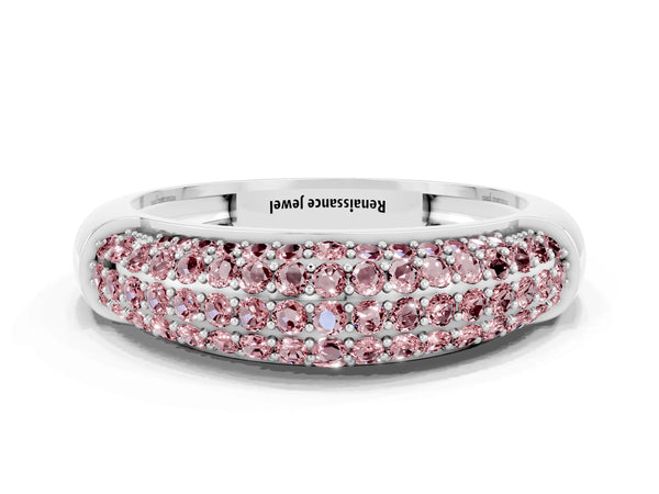 Platinum Three-Row Pavé Round Morganite Dome Band