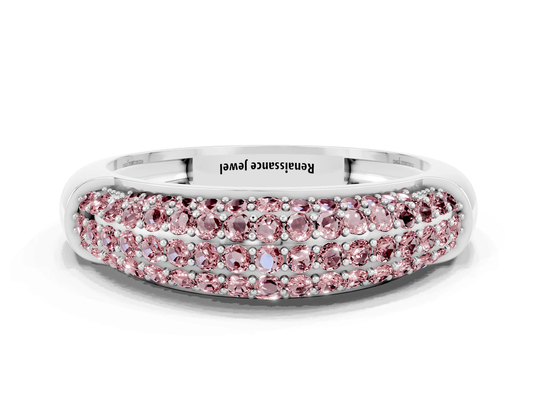 White gold Three-Row Pavé Round Morganite Dome Band_6