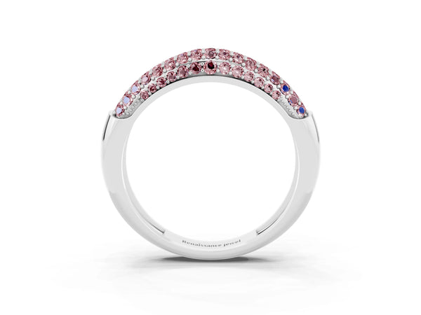 Silver Three-Row Pavé Round Morganite Dome Band