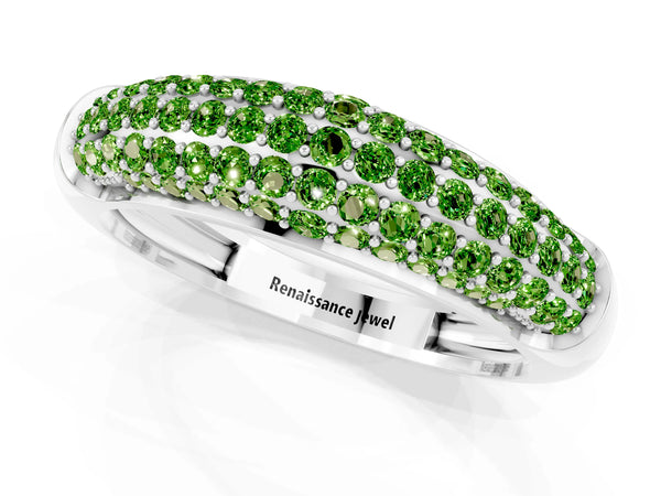 Silver Three-Row Pavé Round Peridot Dome Band