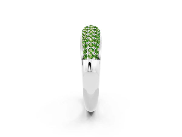 White gold Three-Row Pavé Round Peridot Dome Band