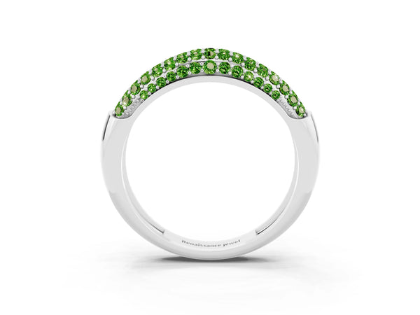 Silver Three-Row Pavé Round Peridot Dome Band