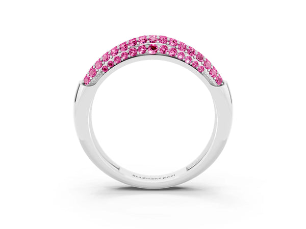 White gold Three-Row Pavé Round Pink Sapphire Dome Band