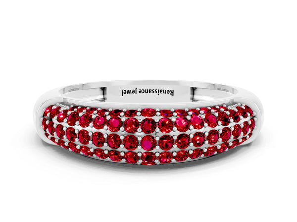 White gold Three-Row Pavé Round Ruby Dome Band