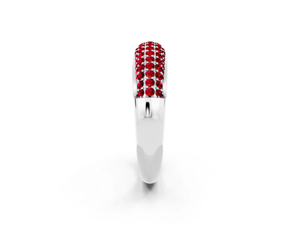 White gold Three-Row Pavé Round Ruby Dome Band