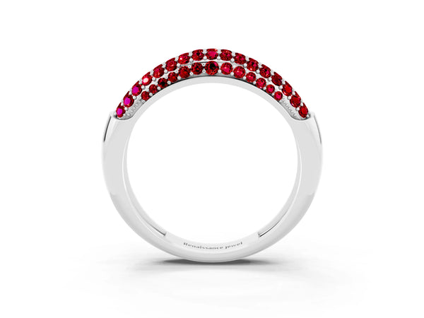 Platinum Three-Row Pavé Round Ruby Dome Band