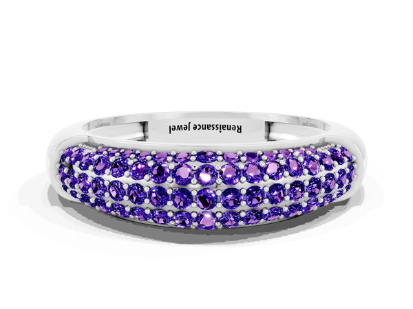 Platinum Three-Row Pavé Round Tanzanite Dome Band