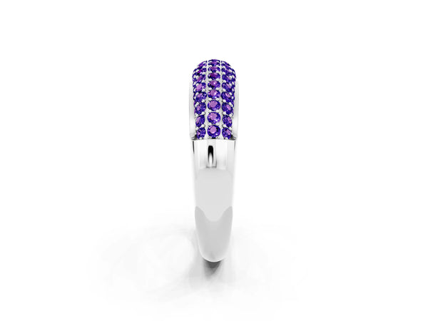 White gold Three-Row Pavé Round Tanzanite Dome Band