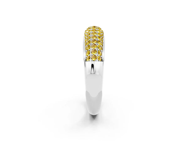 Platinum Three-Row Pavé Round Yellow Sapphire Dome Band