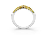 White gold Three-Row Pavé Round Yellow Sapphire Dome Band_21
