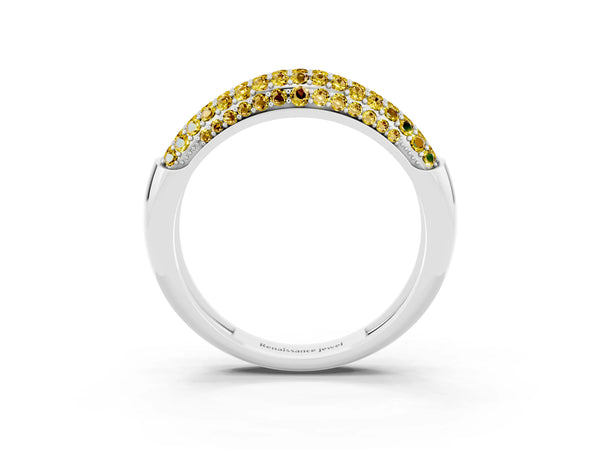 Silver Three-Row Pavé Round Yellow Sapphire Dome Band