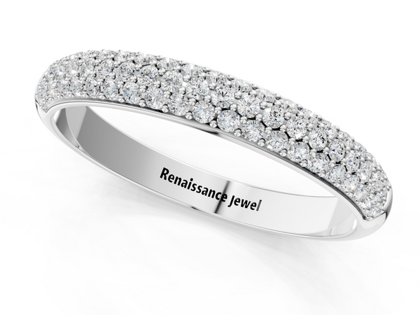 Platinum Three-Row Pave Round Diamond Eternity Band with Shared Prong Setting