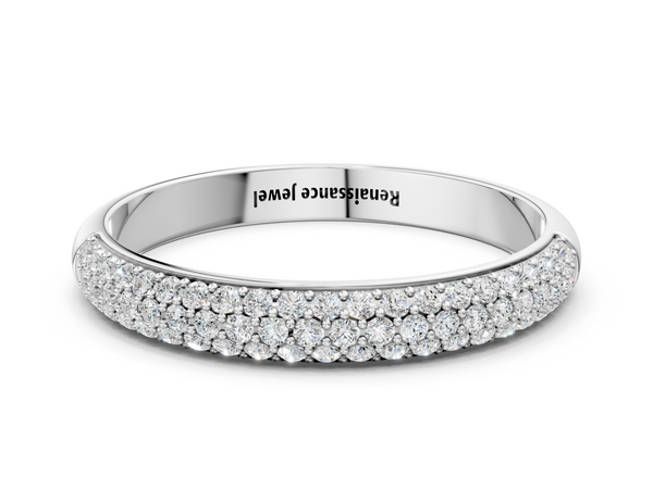 Silver Three-Row Pave Round Diamond Eternity Band with Shared Prong Setting
