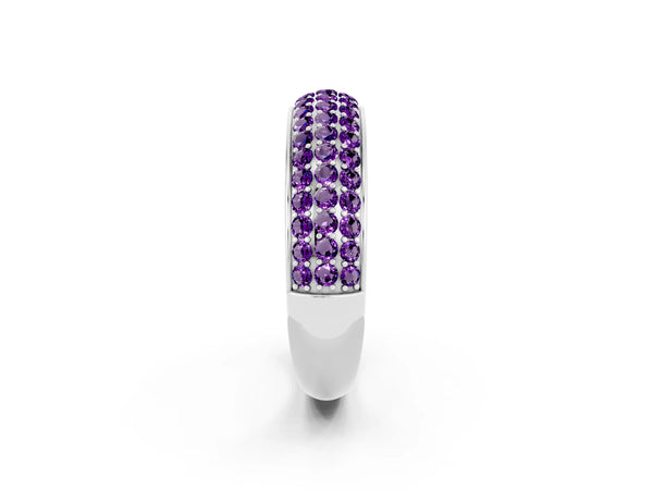 Platinum Round Amethyst Three Row Pave Half Eternity Wedding Band