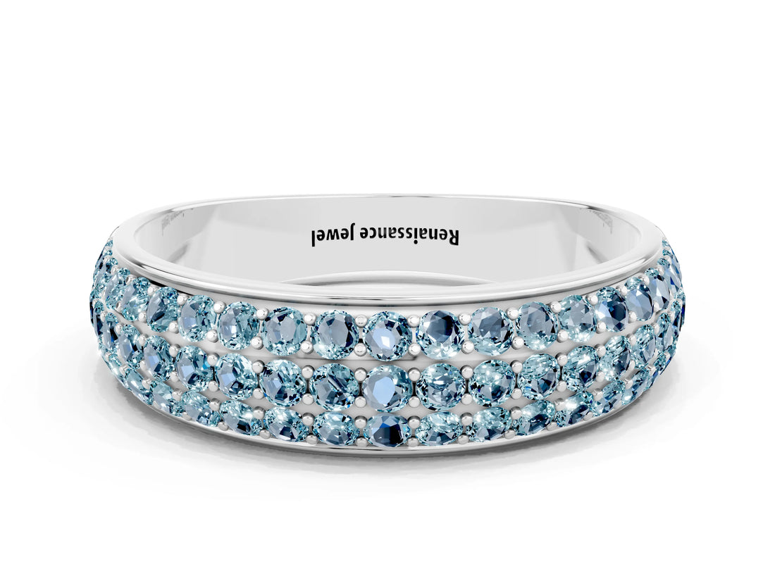 White gold Three-Row Round Aquamarine Eternity Band with Shared Prong Setting_6