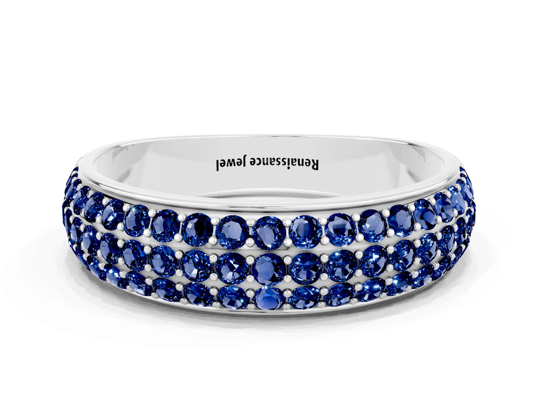 White gold Three-Row Round Blue Sapphire Eternity Band with Shared Prong Setting_6