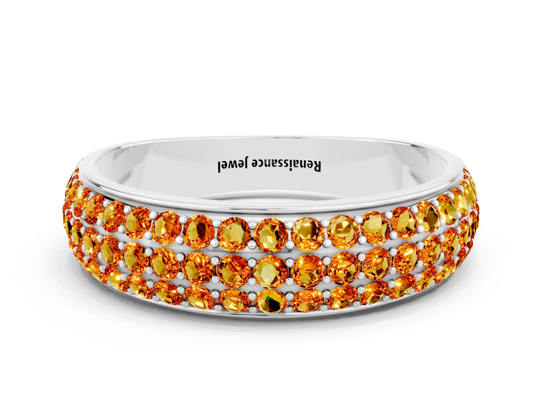 White gold Three-Row Round Citrine Eternity Band with Shared Prong Setting_6