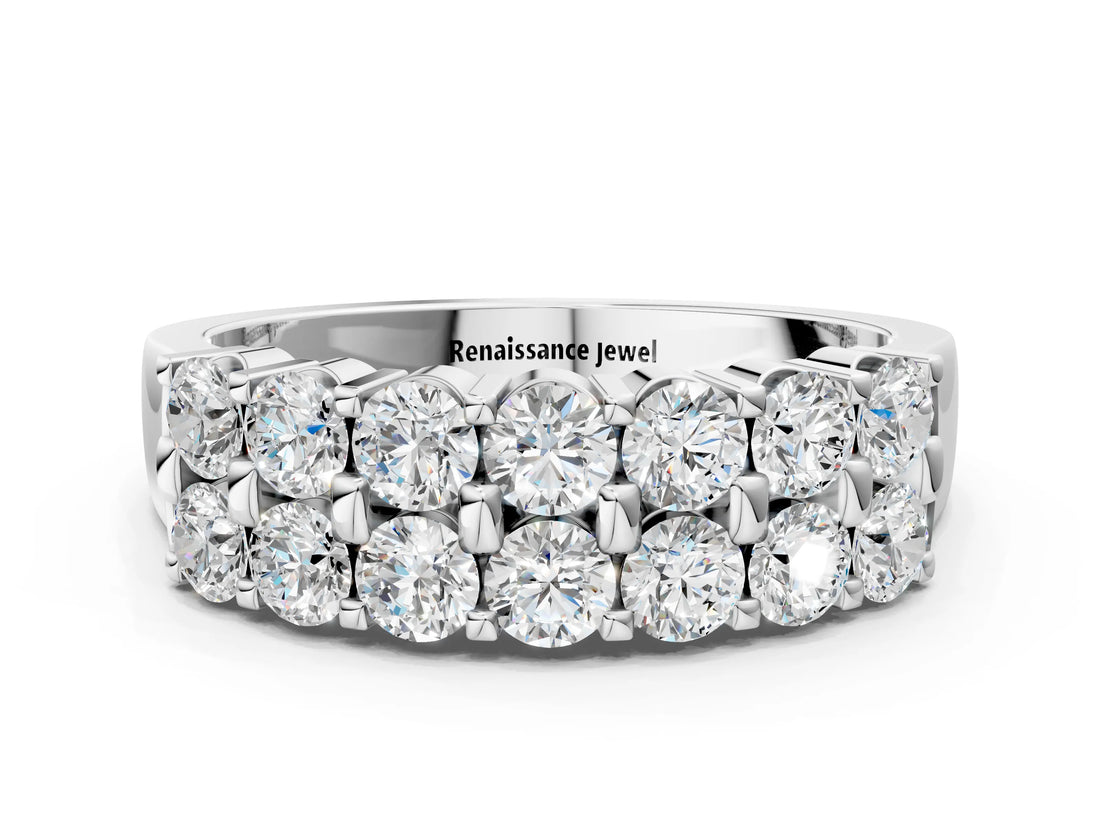 White gold Three-Row Round Diamond Channel Band with Shared Prong Setting_52